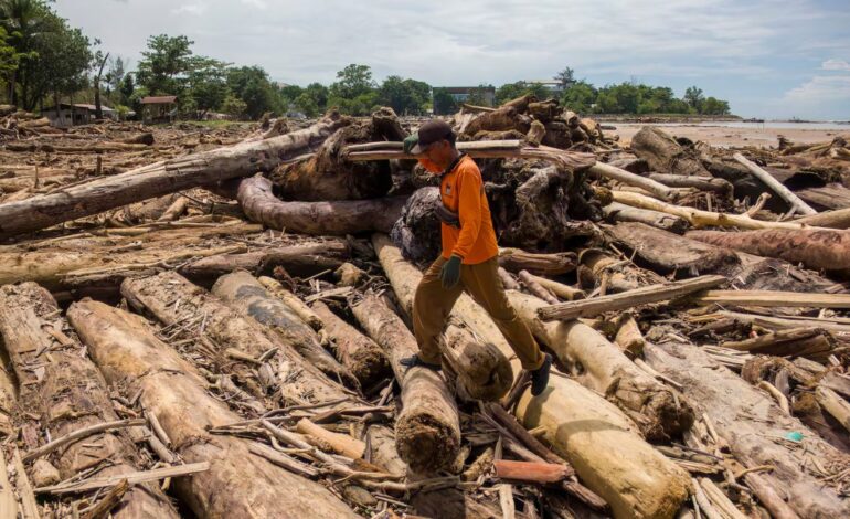 Indonesians Climb Over Logs to Reach Aid Centres as Flood Deaths Cross 900