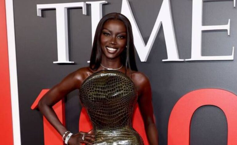 How Anok Yai Stuns in an Ashi Studio Croc Dress on the Red Carpet