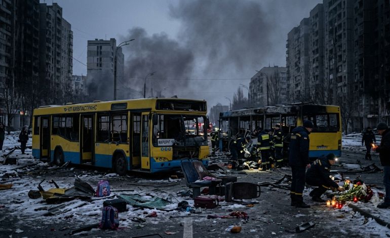 Kyiv Blackouts Deepen as Strike on Ukrainian Public Buses Kills 30