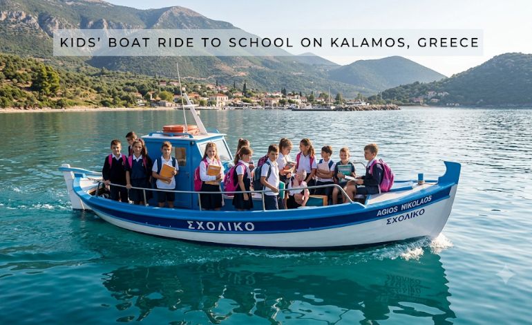 On the Greek Island of Kalamos Kids Travel by Boat to School